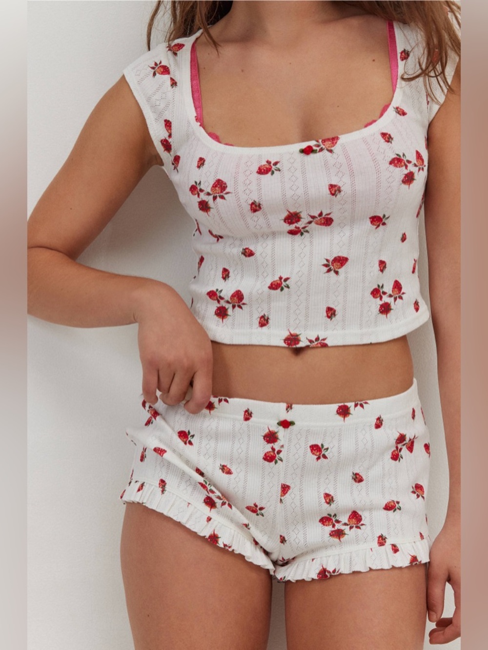 Urban Outfitters Out From Under Moon Pointelle Knit Top Micro Short Set
